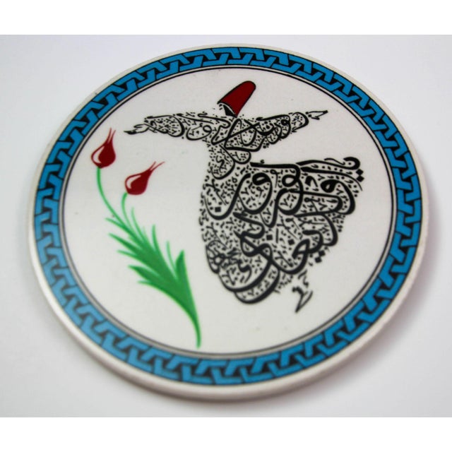 Ceramic Vintage Turkish Iznik Style Ceramic Tile With a Whirling Dervish Dancer Design For Sale - Image 7 of 8