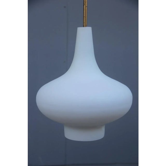 Gold Mid-Century Italian Glass & Brass Pendants from Stilnovo, 1950s, Set of 2 For Sale - Image 8 of 11