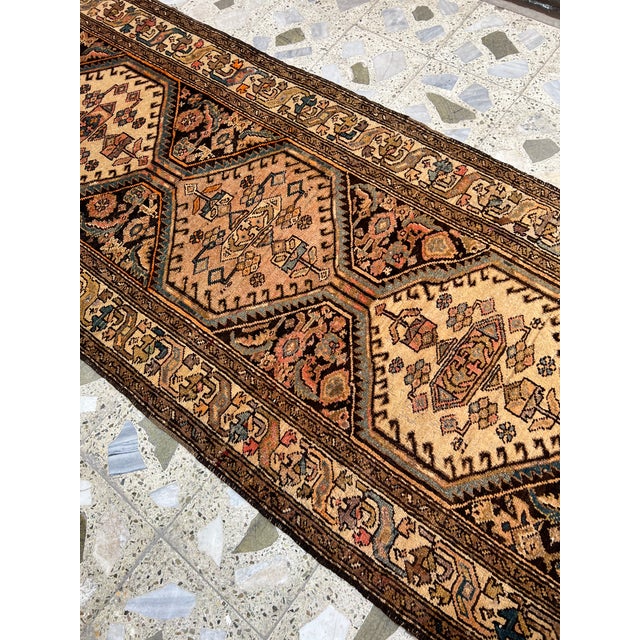 Camel Persian Bibikabad Hexagonal Medallion Runner Rug - 3'7" X 11'6" For Sale - Image 10 of 12
