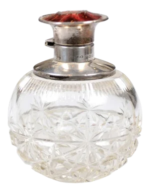 19th Century English Victorian Crystal Toiletry Bottle with Silver Lid