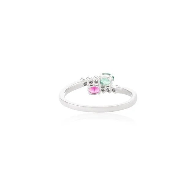 Metal Modern Ruby Emerald Toi Et Moi 14k White Gold With Diamond Size 7 For Sale - Image 7 of 15