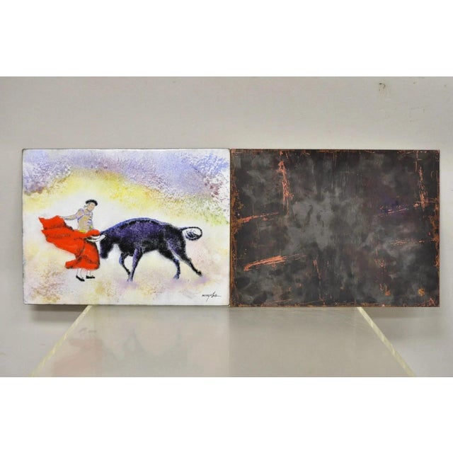 Late 20th Century Dom Dominic Mingolla Enamel on Copper Painting Spanish Matador 9 X 12 - A Pair For Sale - Image 10 of 11