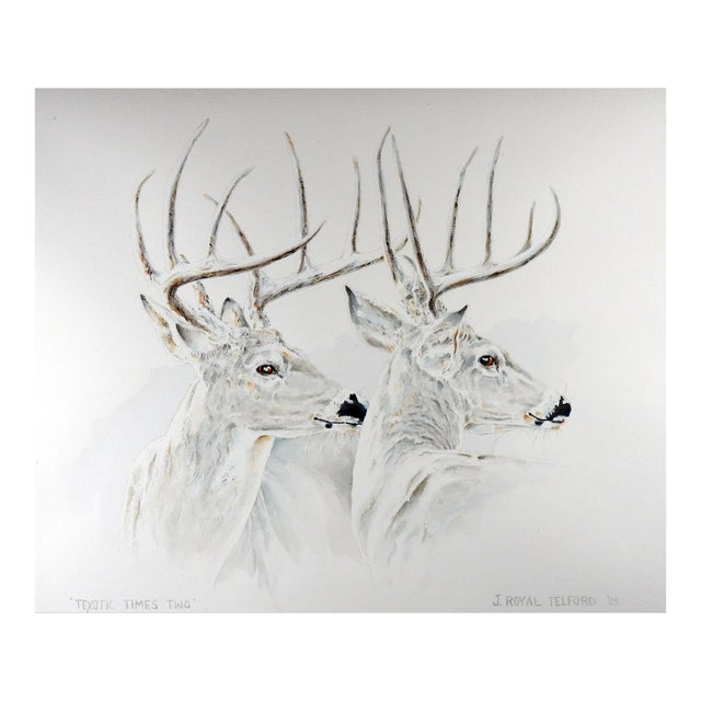 1989 Texas White Tail Deer Watercolor Painting For Sale