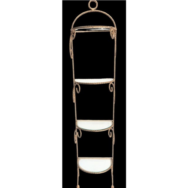 Dorothy Draper Vintage Tall Hollywood Regency Twisted Braided Tassel 4 Glass Wall Shelf Etagere For Sale - Image 4 of 7