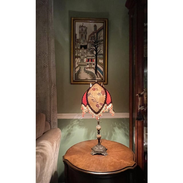Vintage Victorian Table Lamp by Handley Industries & Lavish Lamps Beaded Fringe Shade For Sale - Image 13 of 16