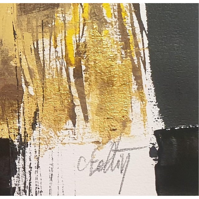 Ref: A-33 Acrylic and walnut husk Size: 36 x 48 creation date: 05/25/2022 Two black squares stand out against a yellow...