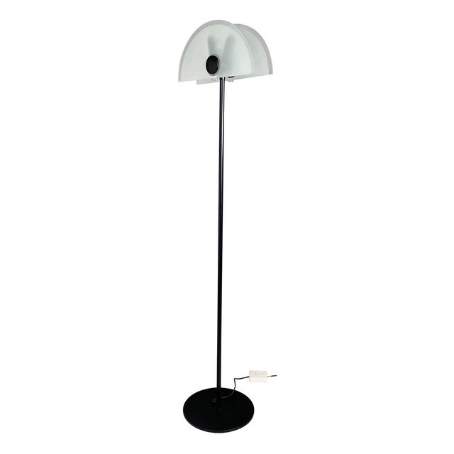 Italian Modern Floor Lamp in Matt Glass Lampshape and Black Metal, 1980s For Sale