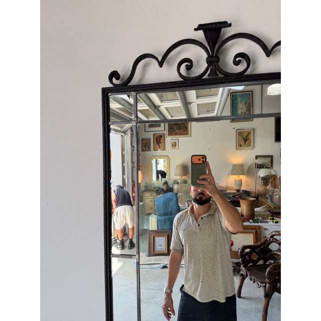 Black 1960’s Hollywood Regency Style Wrought Iron Wall Mirror – Made in Denmark For Sale - Image 8 of 12