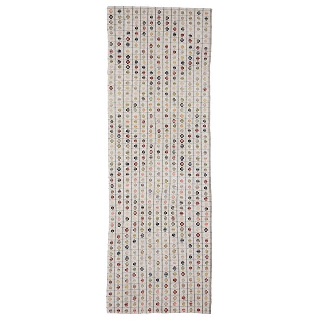 Vintage Embroidered Turkish Kilim Rug- 3′3″ × 9′6″ For Sale