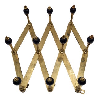 Model AT4 Coat Hanger in Brass with Black Bakelite Spheres by Luigi Caccia Dominioni for Azucena, 1950s For Sale