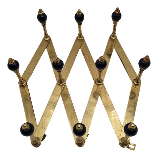 Model AT4 Coat Hanger in Brass with Black Bakelite Spheres by Luigi Caccia Dominioni for Azucena, 1950s For Sale