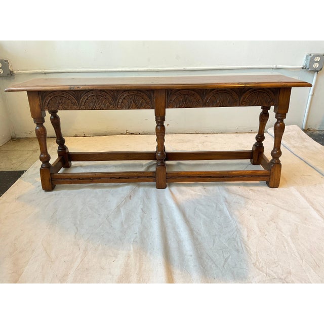 Wood 1910 English Carved Oak Bench For Sale - Image 7 of 10