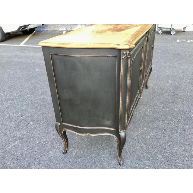Wood French Black Credenza W/Natural-Wood Top For Sale - Image 7 of 7