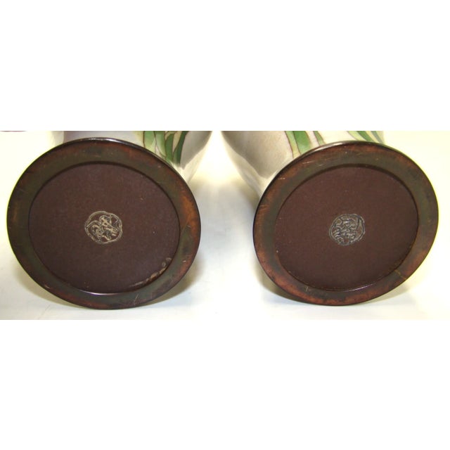 Metal Pair of Antique Japanese Meiji Namikawa Sosuke Musen Cloisonné Iris Vases - Signed For Sale - Image 7 of 8