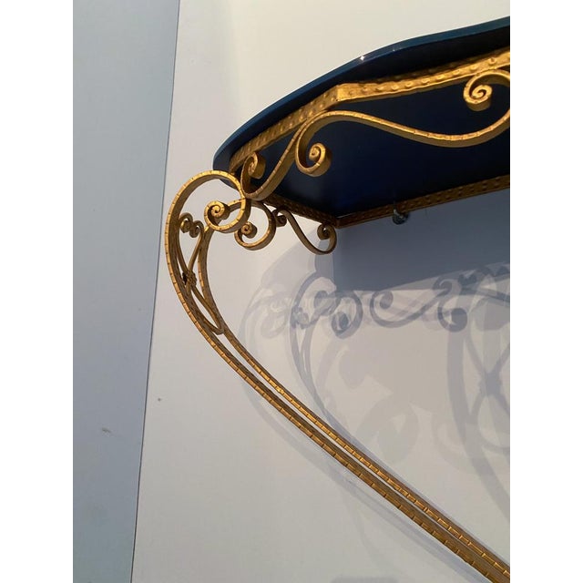 Mid-Century Italian Blue Glass Gold Iron Console Table by Pier Luigi Colli, 1950 For Sale - Image 13 of 16