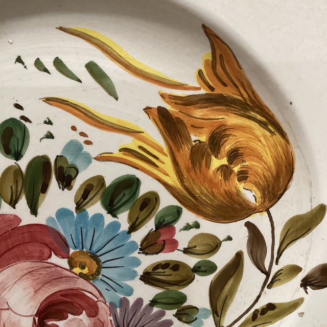 Eggshell Vintage Italian Artisan Ceramics Pottery Hand Painted Majolica Wall Plate Signed Mota Este For Sale - Image 8 of 12