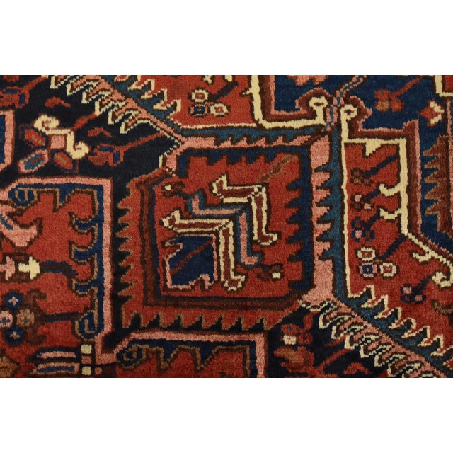 Vintage Heriz Rug 8'3'' X 11'8'' Red Wool Tribal Hand-Knotted Oriental Carpet For Sale - Image 11 of 15