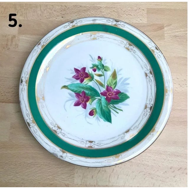 19 Century Green Floral Porcelain Plate, Set of 3 For Sale - Image 3 of 7