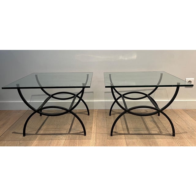 Mid 20th Century Black Lacquered Side Tables. French Work. Circa 1950 - a Pair For Sale - Image 5 of 12