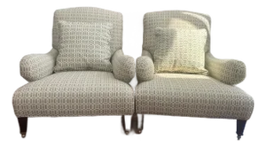 Early 20th Century Custom Pair of Roll Back Upholstered Chairs