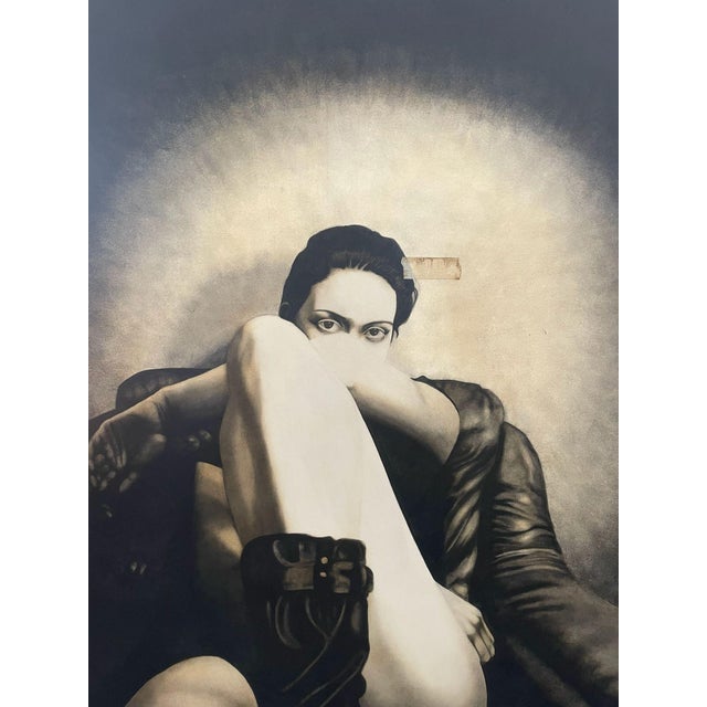 After Santa by Moreno Ovani acrylic on canvas, grain size, the patinated line with a scotch tape effect near the girl's...