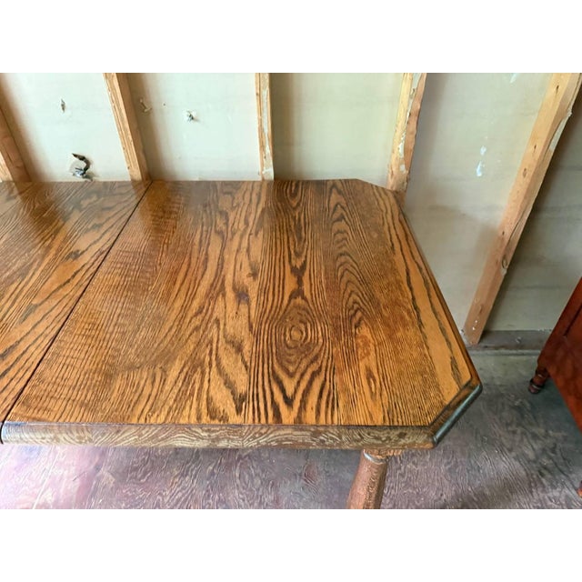 Wood Vintage Solid Oak Wood Dining Table With Leaves For Sale - Image 7 of 13