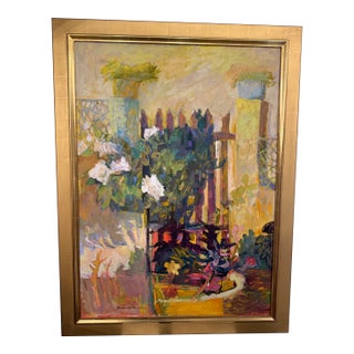 "Garden Gate" by Ann Toulmin Rothe Silvermine Guild New Canaan Artist 38.5 X 50.5 For Sale