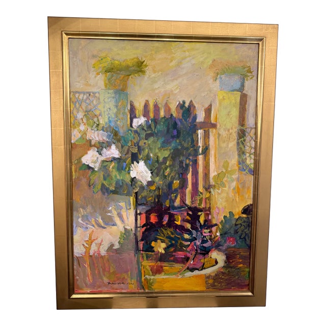 "Garden Gate" by Ann Toulmin Rothe Silvermine Guild New Canaan Artist 38.5 X 50.5 For Sale