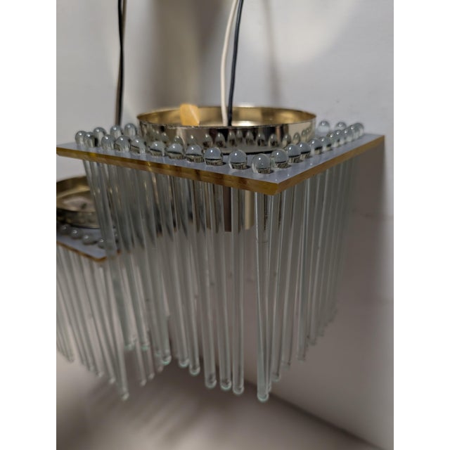 Eames Mid 20th Century Postmodern Gaetano Sciolari Style Brass and Glass Rods Flush Mount - A Pair For Sale - Image 4 of 14