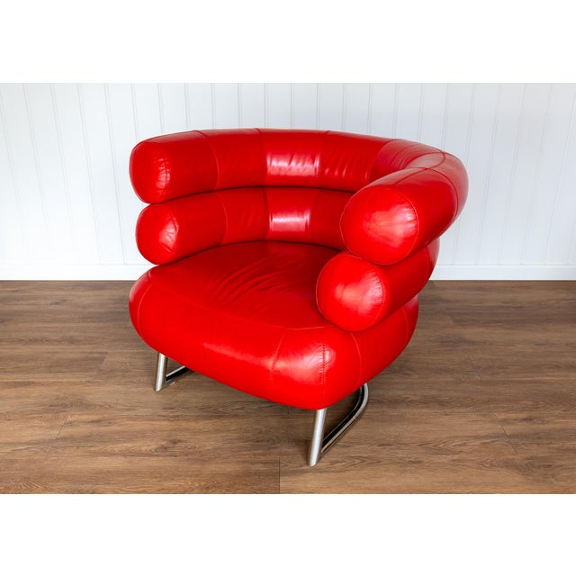 Vintage Red Leather Lounge Chair by Eileen Gray, 1980s For Sale - Image 11 of 18