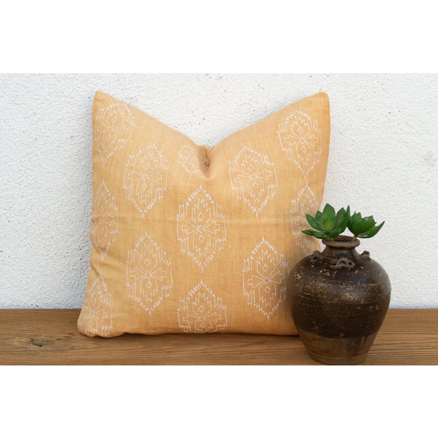 Textile Sunburst Yellow Jaipur Blockprint Linen Pillow Cover For Sale - Image 7 of 7