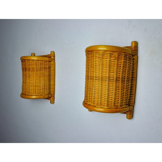 Brown Rattan Sconces, France, 1960, Set of 2 For Sale - Image 8 of 8