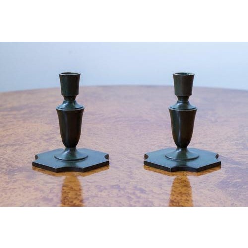 Candlesticks model 55 produced by guldsmedsaktiebolaget, gab. Made in stockholm sweden during the 1930s. Solid bronze with...