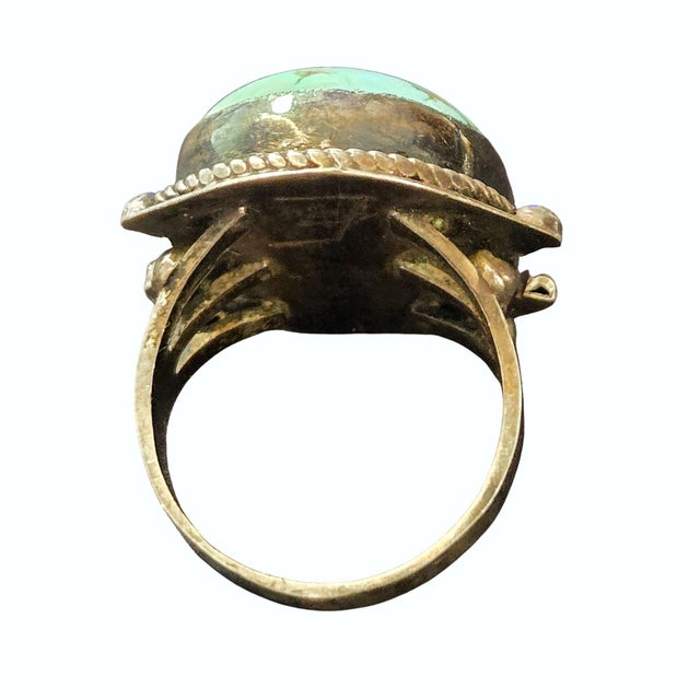 Mid 20th Century Vintage Signed Sterling Royston Turquoise Navajo Twisted Rope Bezel Ring Size 8.25 For Sale - Image 5 of 7