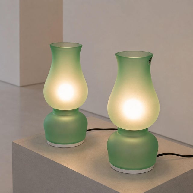 1970s 1970s Aureliano Toso Green Murano Glass Table Lamps - Pair For Sale - Image 5 of 8