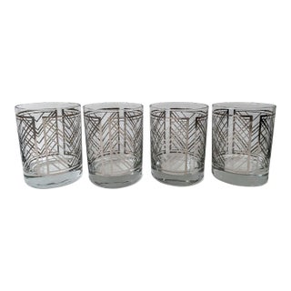 Mid-Century Silver Chevron Georges Briard Old Fashioned Rocks Glasses- Set of 4 For Sale