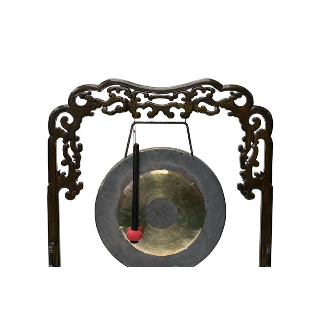 Wood Chinese Distressed Brown Cloud Scroll Wood Gong Display Rack For Sale - Image 7 of 10