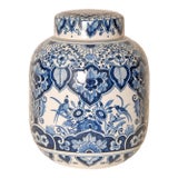 Delft Vase Jar Chinese Kangxi Style Chinoiserie Blue White Pottery For Sale