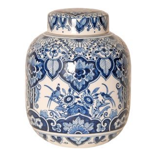 Delft Vase Jar Chinese Kangxi Style Chinoiserie Blue White Pottery For Sale