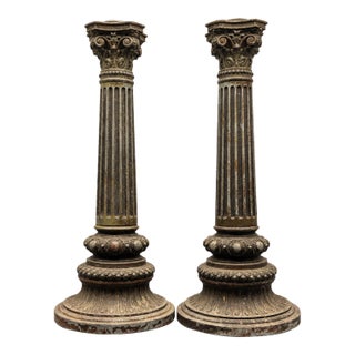 Late 19th Century Corinthian Column Candlesticks a Pair , For Sale