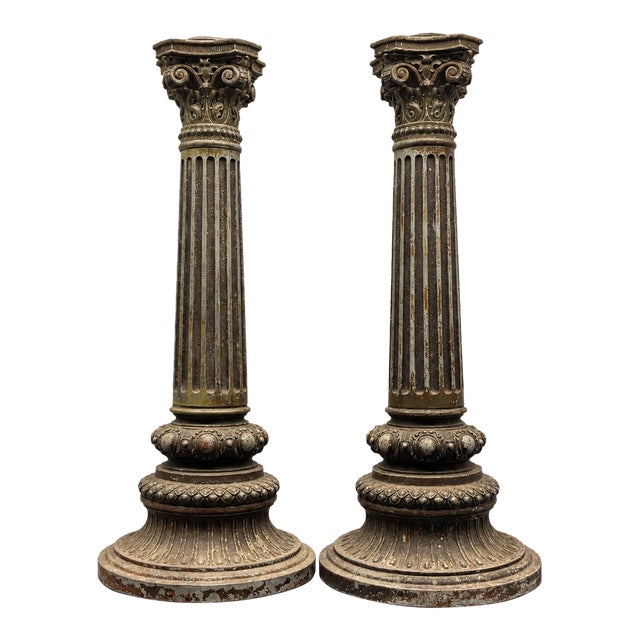 Late 19th Century Corinthian Column Candlesticks a Pair , For Sale