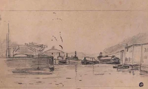Edmond Cuisinier, The Port, Original Pencil Drawing, Early 20th Century