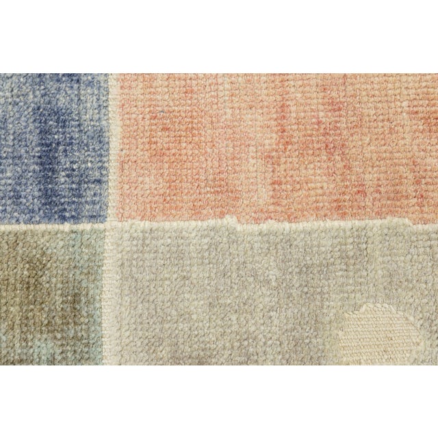 2020s Modernist Cubist Style Handcrafted Wool Area Rug Soft Terracotta, Ochre & Indigo For Sale - Image 5 of 12