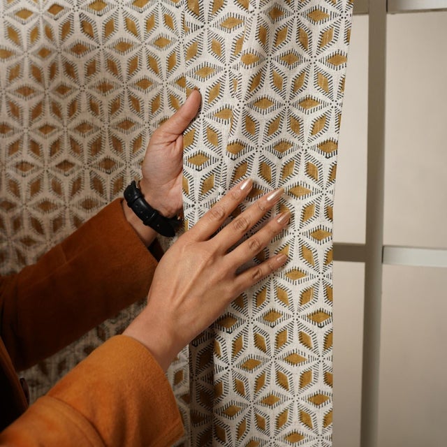 Textile Fabdivine Block Print Viscose Coloured Linen Ring Curtain Shatkon Size- 54"Wx102"L For Sale - Image 7 of 7