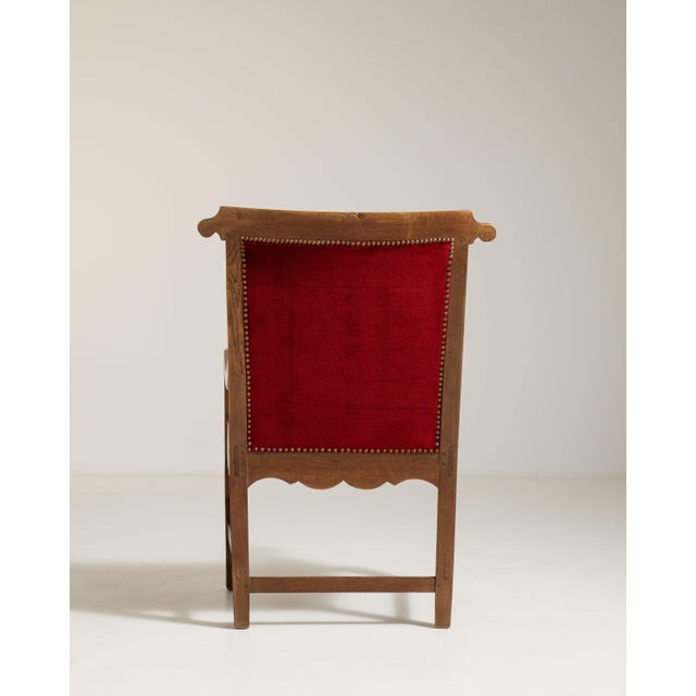 Voltaire Oak Armchair with Velvet Upholstery, Antique, France, 19th Century For Sale - Image 12 of 12