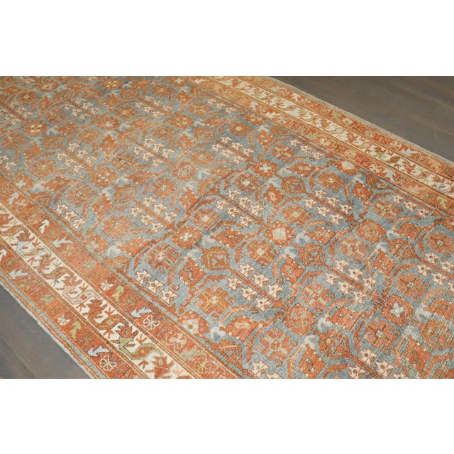 Early 20th Century Malayer Orange Blue Corridor Rug - 5'2" x 17'2" For Sale In New York - Image 6 of 11
