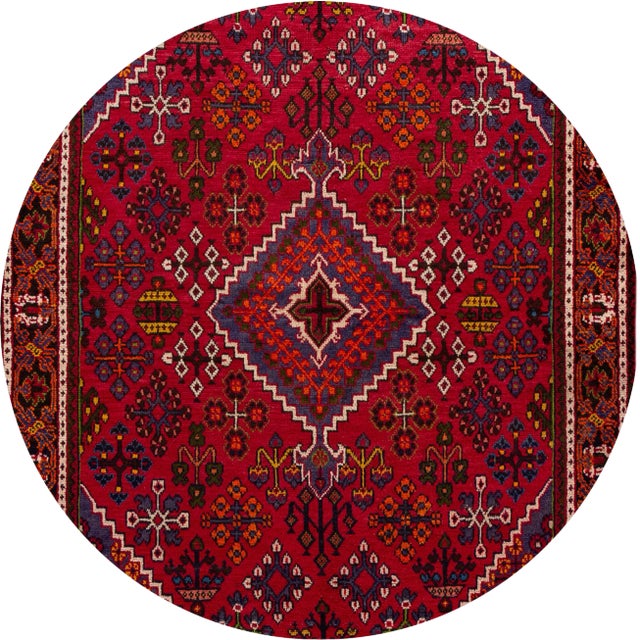 Vintage hand-knotted Persian Joshegan rug with a geometrical medallion motif. This piece has magnificent detailing and...