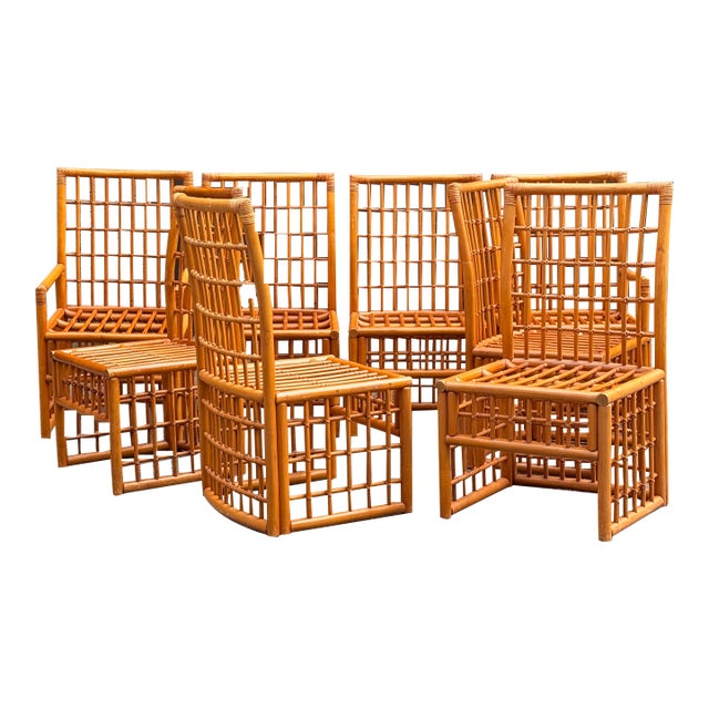 Mid-Century Rattan Parson’s Chairs - Set of 8 For Sale