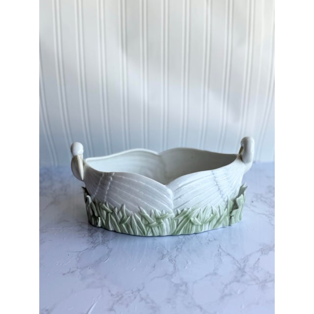 Late 20th Century Vintage Fitz and Floyd White Crane Bird Cachepot Planter For Sale - Image 9 of 12