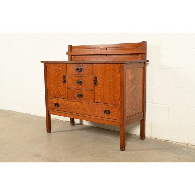 Mission L. & J. G. Stickley Antique Mission Oak Arts & Crafts Sideboard, Circa 1910 For Sale - Image 3 of 17